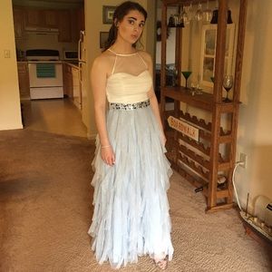 White/Light Blue Shimmery Prom Dress